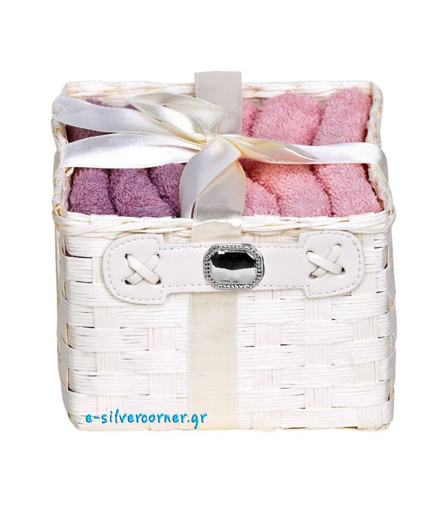 Pink Towel Basket with Silver