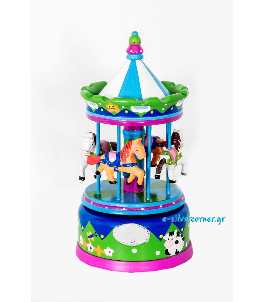 Blue Musical Carousel with Silver - 22 cm