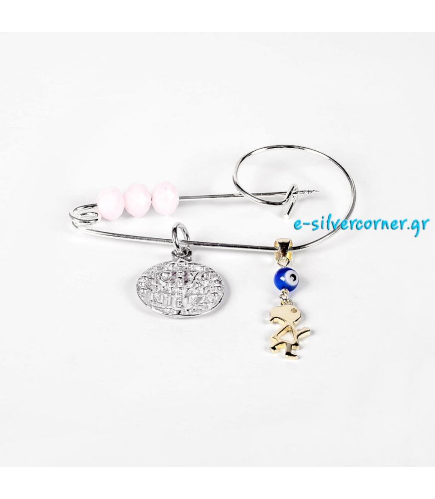 Sterling Silver Baby Girl's Pin with Byzantine Talisman