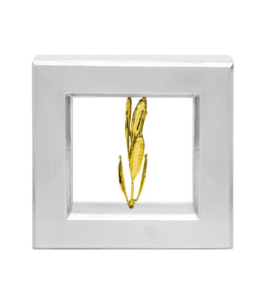 Silver Picture Frame with Real Olive Branch - Gold