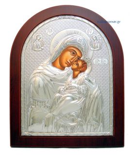 Stamped pure silver 998° icon of Holy Virgin Mary Kissing Lovingly