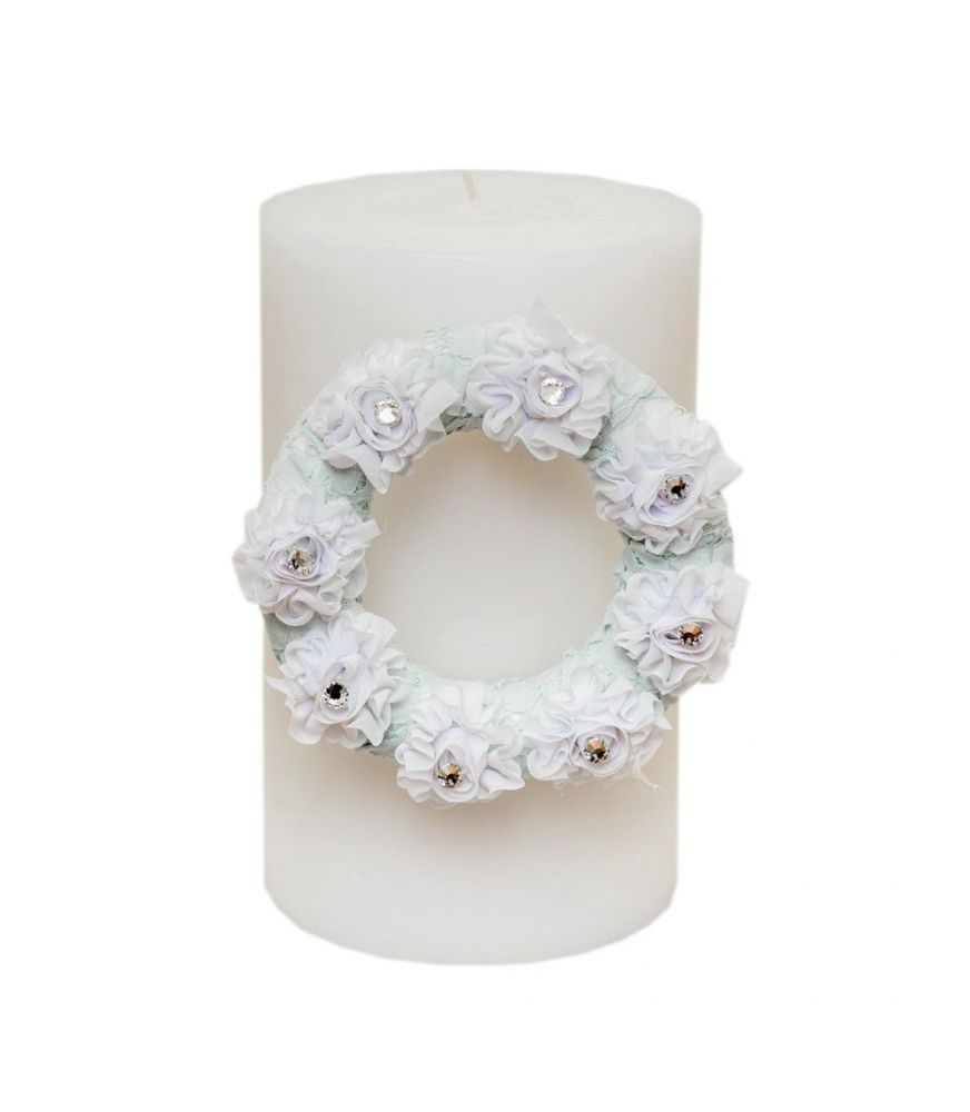 Candle with a Handmade Flower Wreath