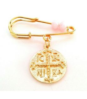 Gold-Plated Silver Baby Girl's Pin with Byzantine Talisman