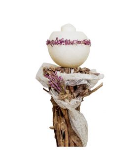 Candleholder with Seawood, Lace, Burlap and Lavender