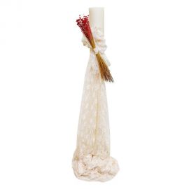 Wedding Candle with Dried Blossoms and Lace