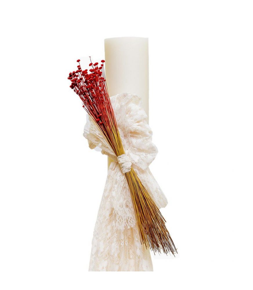 Wedding Candle with Dried Blossoms and Lace