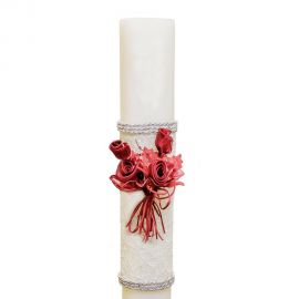 Wedding Candle with Hand-Knitted Embellishments and Roses