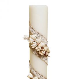 Wedding Candle, 15 cm, with Burlap, Lace and Blossoms