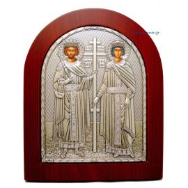 Stamped pure silver 998° icon of St. Constantine & Helen.