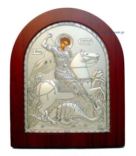 Stamped pure silver 998° icon of St. George.