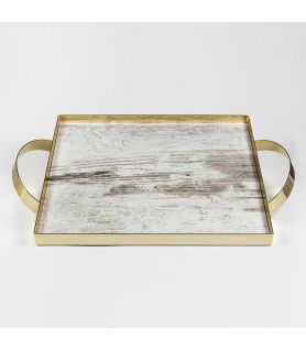 Silver Plated Tray GOLD VINTAGE WOOD