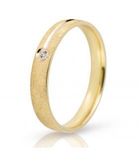 Wire Brushed Gold Wedding Ring with Stone
