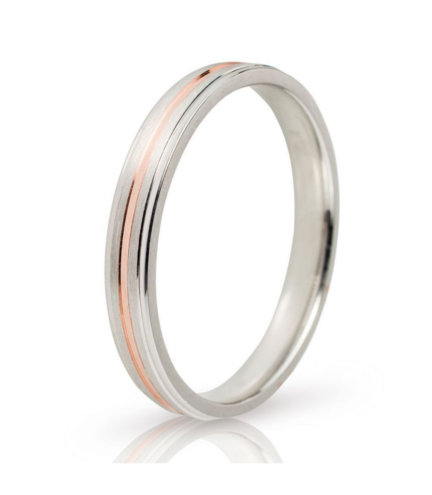 White Gold Wedding Ring with Central Rose Gold Groove