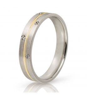 White Gold Wedding Ring with Gold Groove and Stones