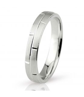 Engraved Matte White Gold Wedding Ring 
