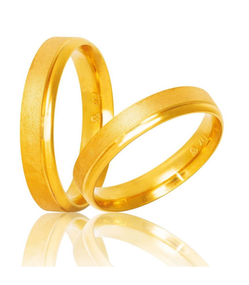 Bevelled Edge Matte Wedding Rings in Gold
