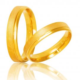 Bevelled Edge Matte Wedding Rings in Gold