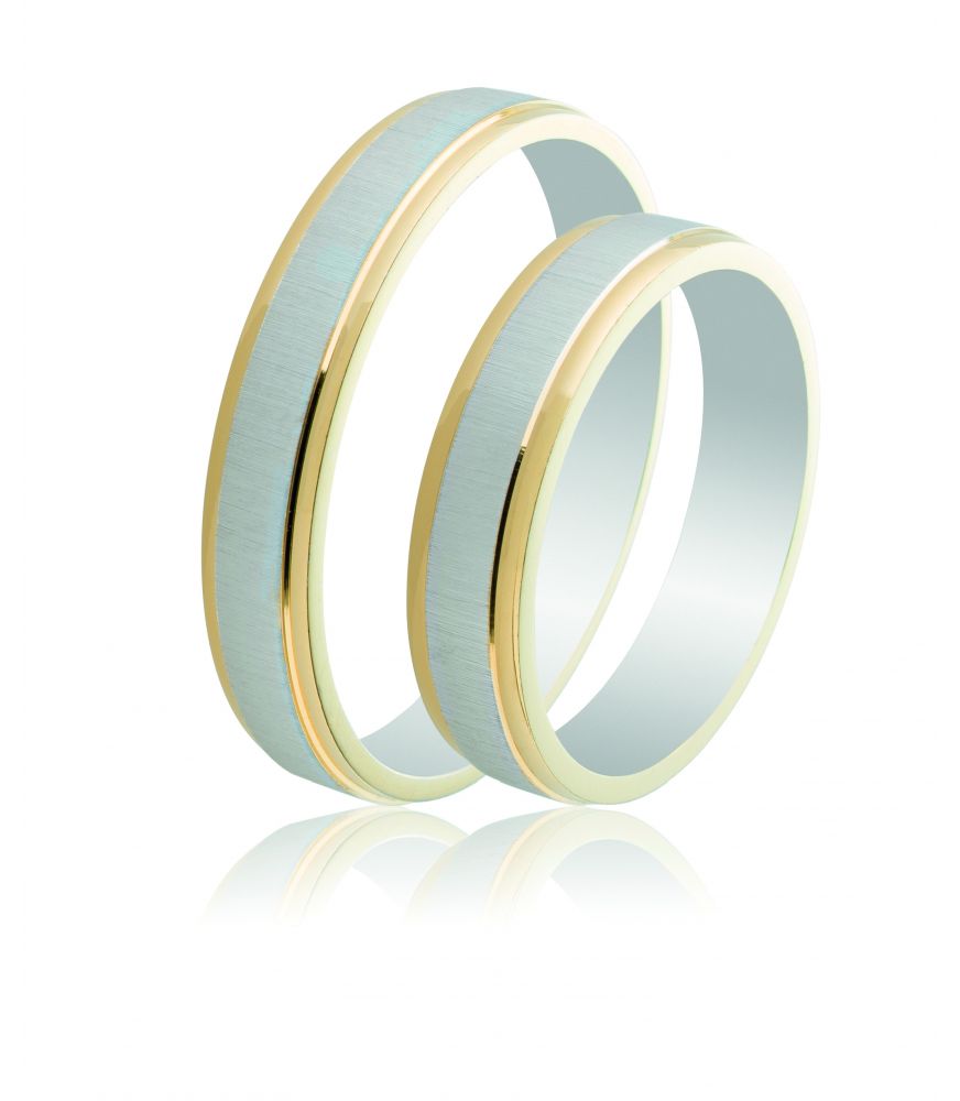 Two-Tone Satin Finished Silver Wedding Rings 