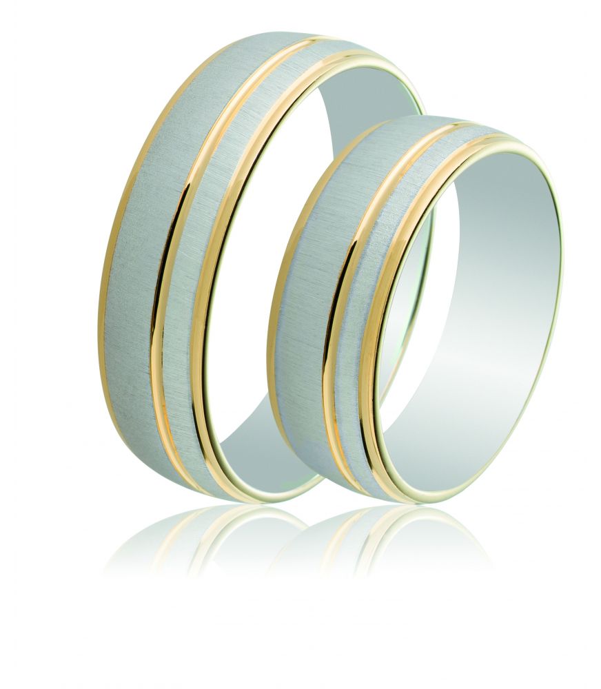 Two-Tone Flat Court Silver Wedding Rings 