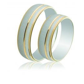 Two-Tone Flat Court Silver Wedding Rings 