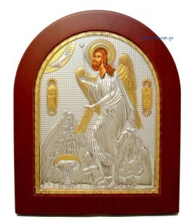 Stamped pure silver 998° icon of St. John The Baptist (Gold Decoration)