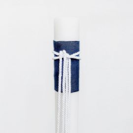 Wedding Candle 15cm with Navy Cloth and White Cord