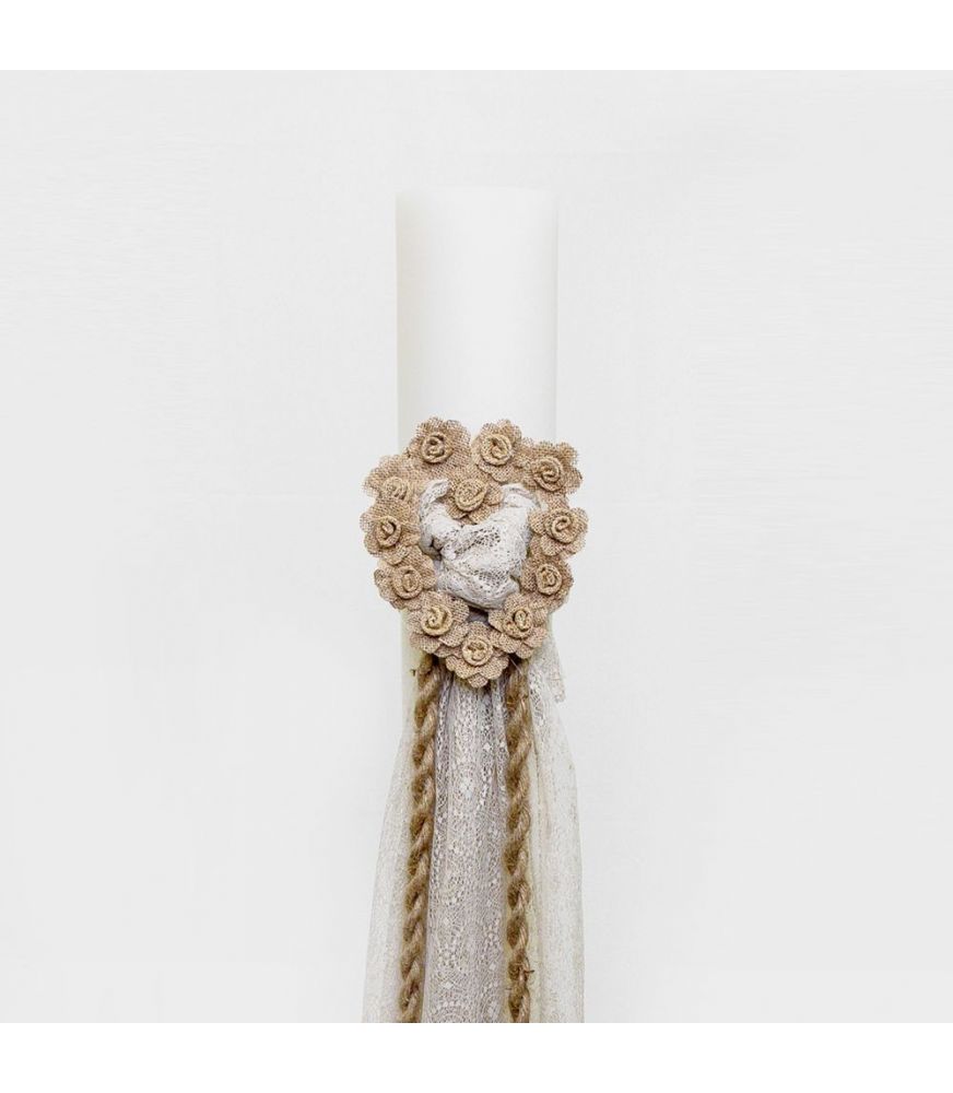 Wedding Candle, 12cm, with Burlap and Lace made of Tulle