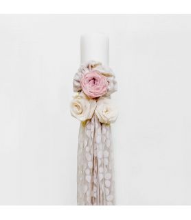 Wedding Candle, 12cm, with Polka Dot Tulle and Roses made of Gauze