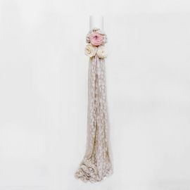 Wedding Candle, 12cm, with Polka Dot Tulle and Roses made of Gauze