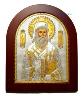 Stamped pure silver 998° icon of St. Nectarios (Gold Decoration)
