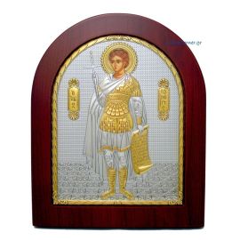 Stamped pure silver 998° icon of St. Fanourios (Gold Decoration)
