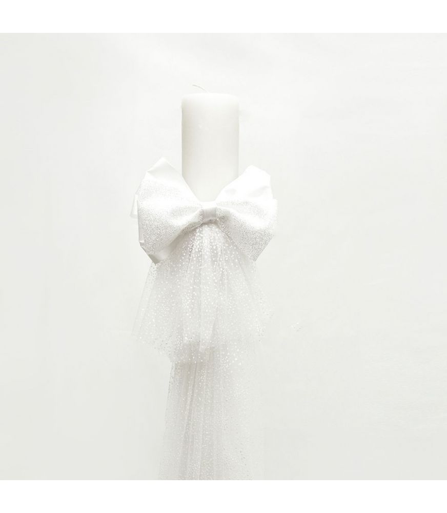 Λαμπάδα Γάμου 12 cm με Λευκό Στολισμό και Γκλίτερ