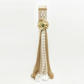Λαμπάδα Γάμου 12 cm με Γάζα , Δαντέλα και Συνθετικά Άνθη