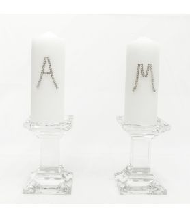 Κρυστάλλινα Κηροπήγια Γάμου - Κερί με Μονόγραμμα