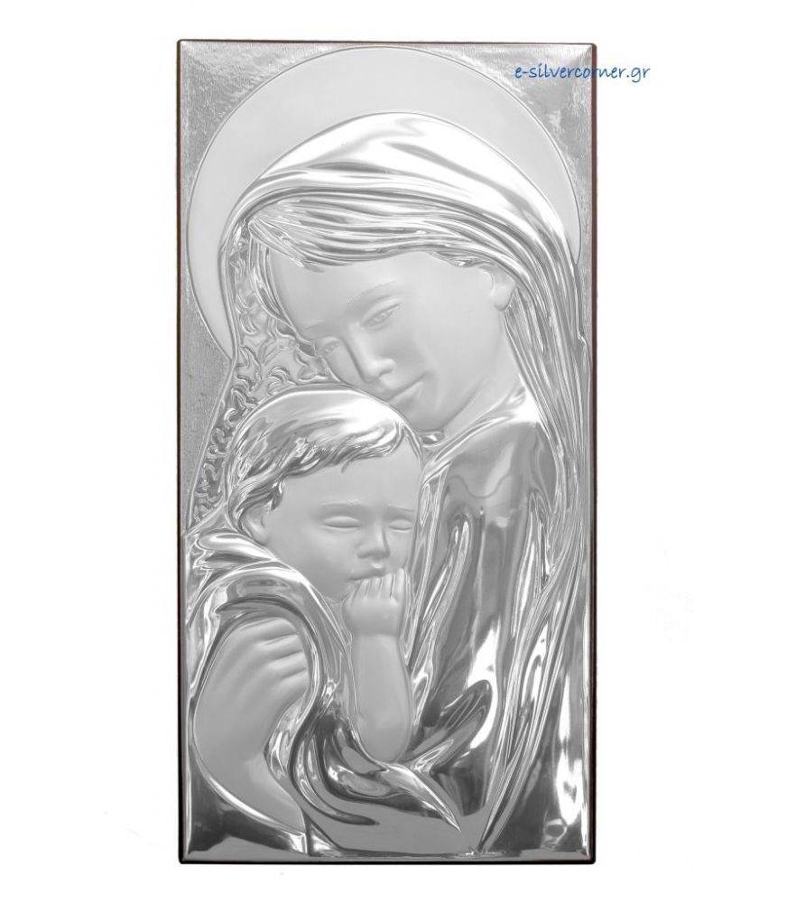 Madonna & Child Silver Icon in rectangular shape