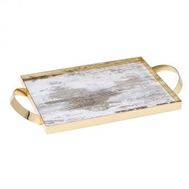 Silver Plated Tray GOLD VINTAGE WOOD