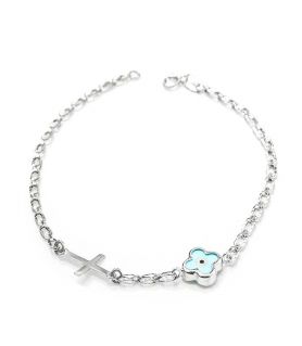 White Gold Baby Bracelet with Eye Charm and a Cross