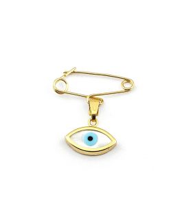 Nine Carat Gold Baby Pin with Eye Charm