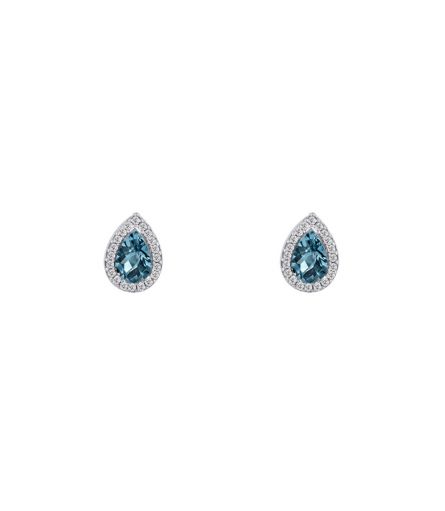 14K White Gold Rosette Earrings With London blue Zircon Stone
