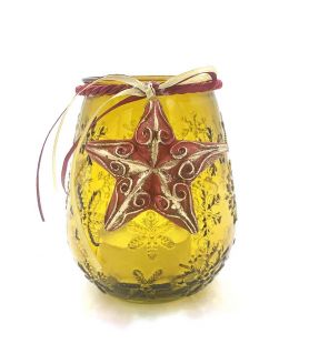 Χριστουγεννιάτικο Κίτρινο Κηροπήγιο Κεραμικό Αστέρι (Ύψος 13cm)