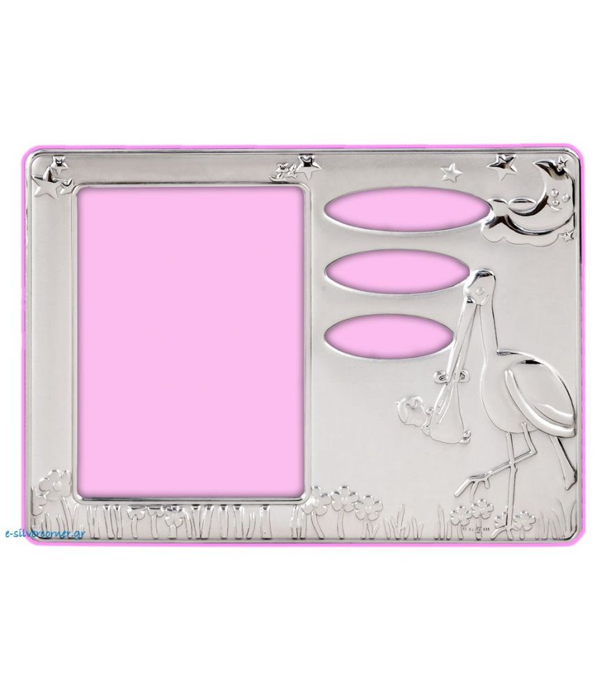 Stork Silver Picture Frame in Pink