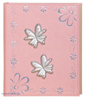 Pink Leather Photo Album with Daisies and Butterflies