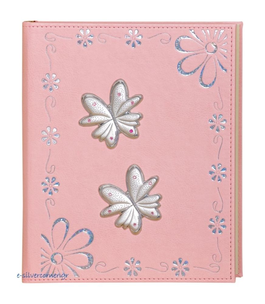 Pink Leather Photo Album with Daisies and Butterflies