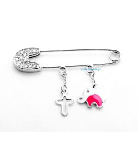 Silver Baby Girl's Pin with Zircon Stones